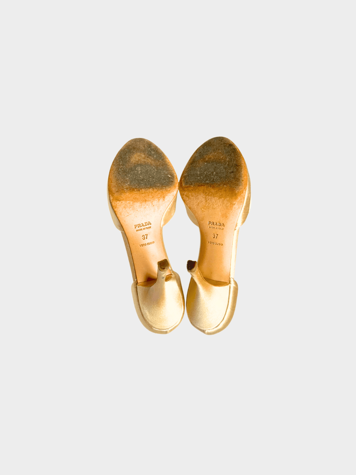 Prada 2000s Gold Rosette Satin Heels