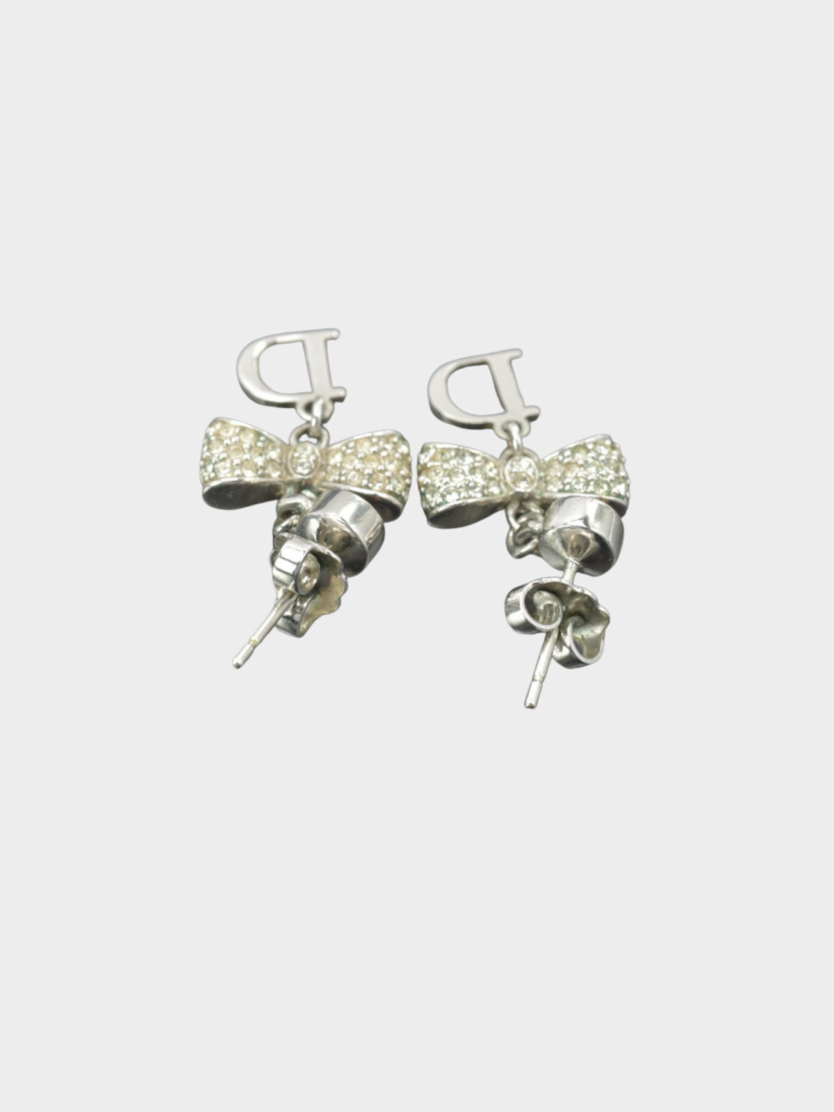 Christian Dior 2000s Bow Crystal Silver-tone Dangle Earrings