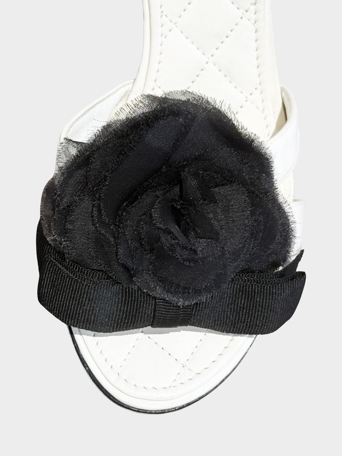 Chanel by Karl Lagerfeld 2006 White and Black Lambskin Leather Camellia and Bow Heels
