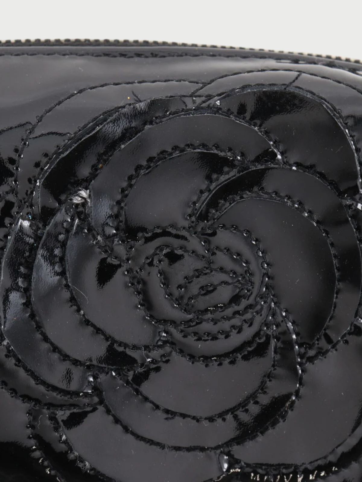 Chanel 2000s Black Enamel Camellia Pouch