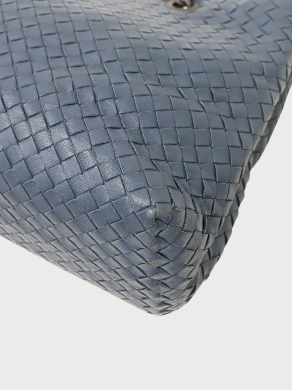 Bottega Veneta 2010s Blue Leather Intrecciato Chain Tote Bag