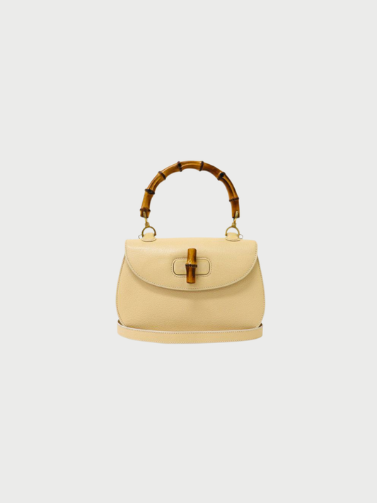 Gucci 2000s Beige Leather Bamboo Turn-Lock 2Way Bag