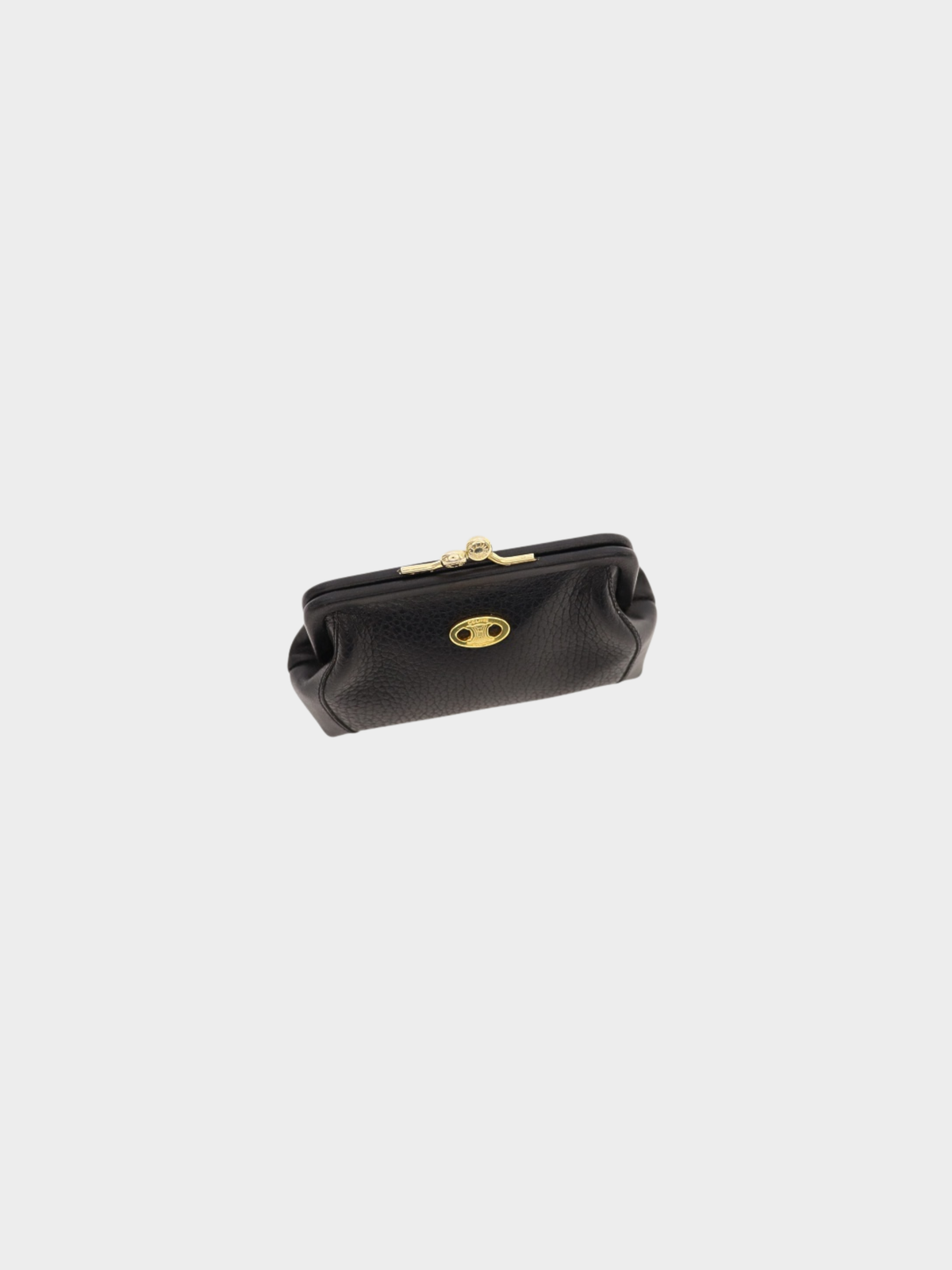 Celine 2000s Black Leather Blazon Hardware Coin Purse
