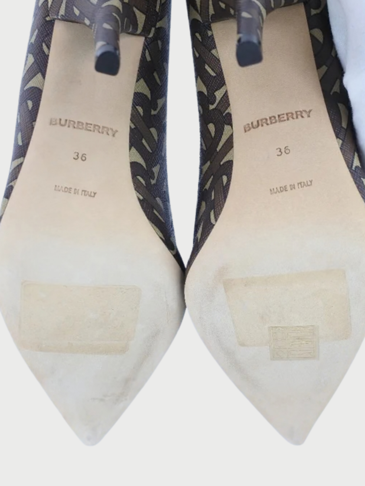 Burberry 2020s Brown Monogram PVC Calfskin Leather Stiletto Pumps