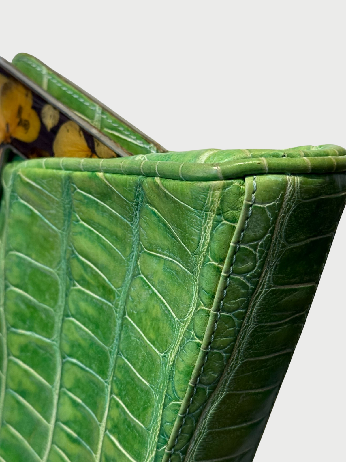 John Galliano 2000s Green Embossed Leather Frame Bag