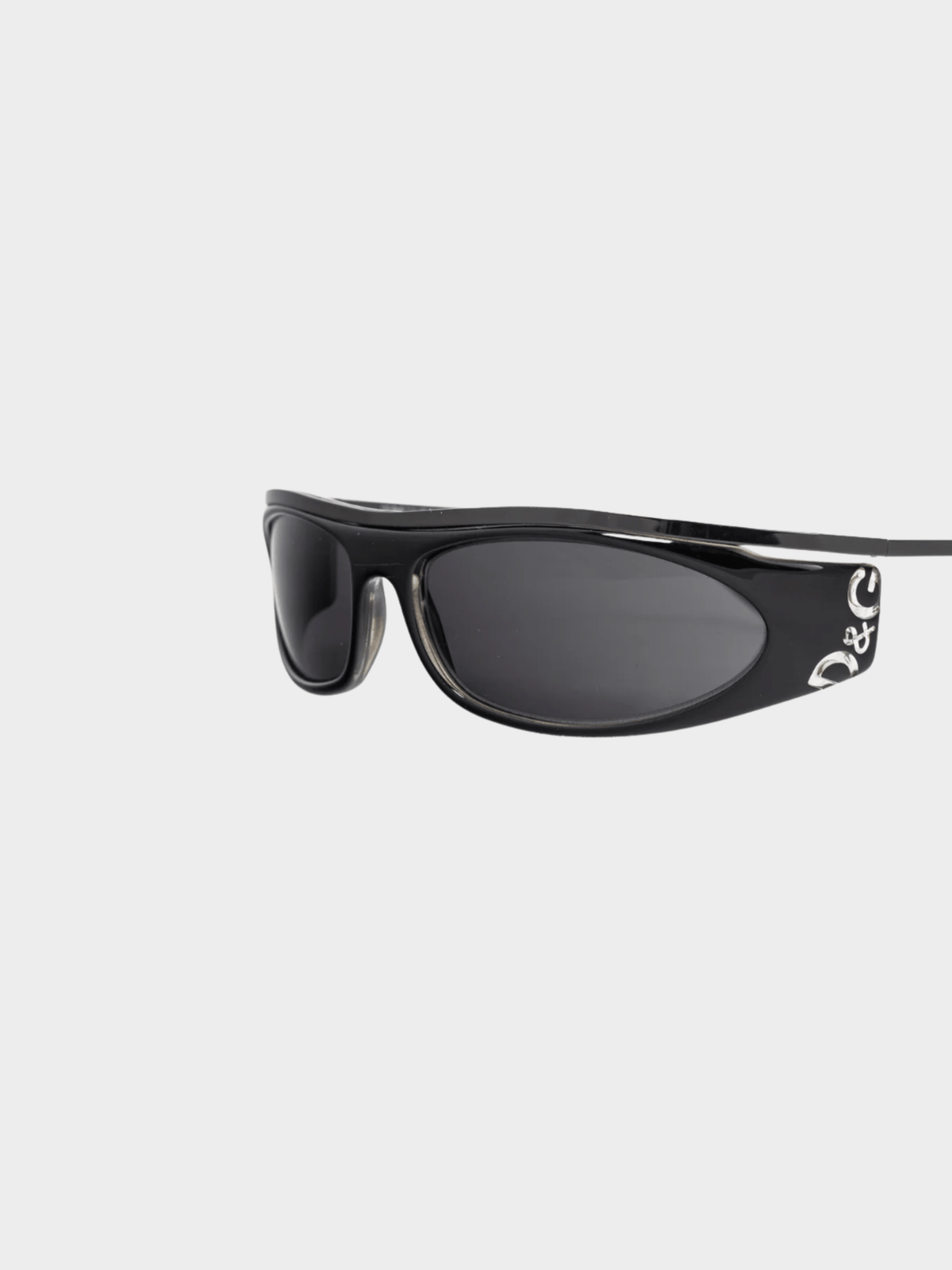 Dolce and Gabbana 2010s Black Acetate Logo-Temple Wrap Sunglasses