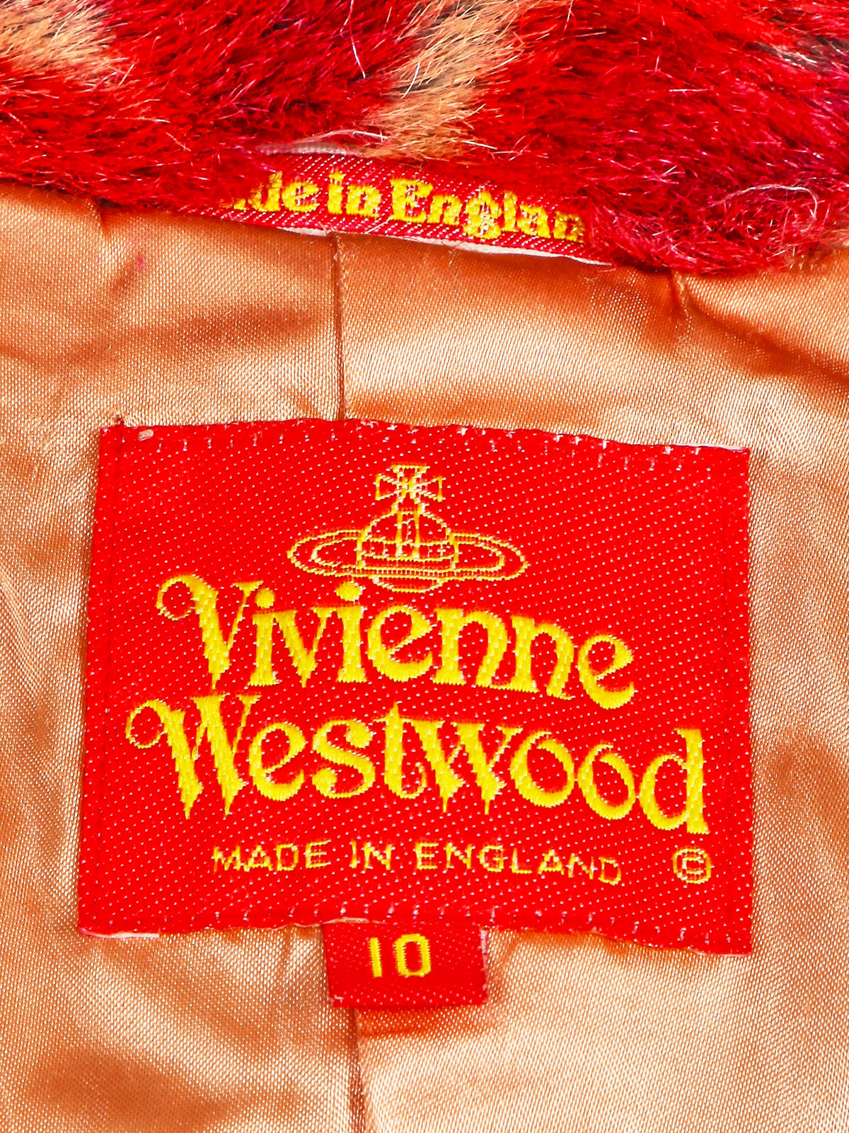 Vivienne Westwood FW 1992-1993 Red and Brown Faux Fur Leopard Print Double-breasted Coat