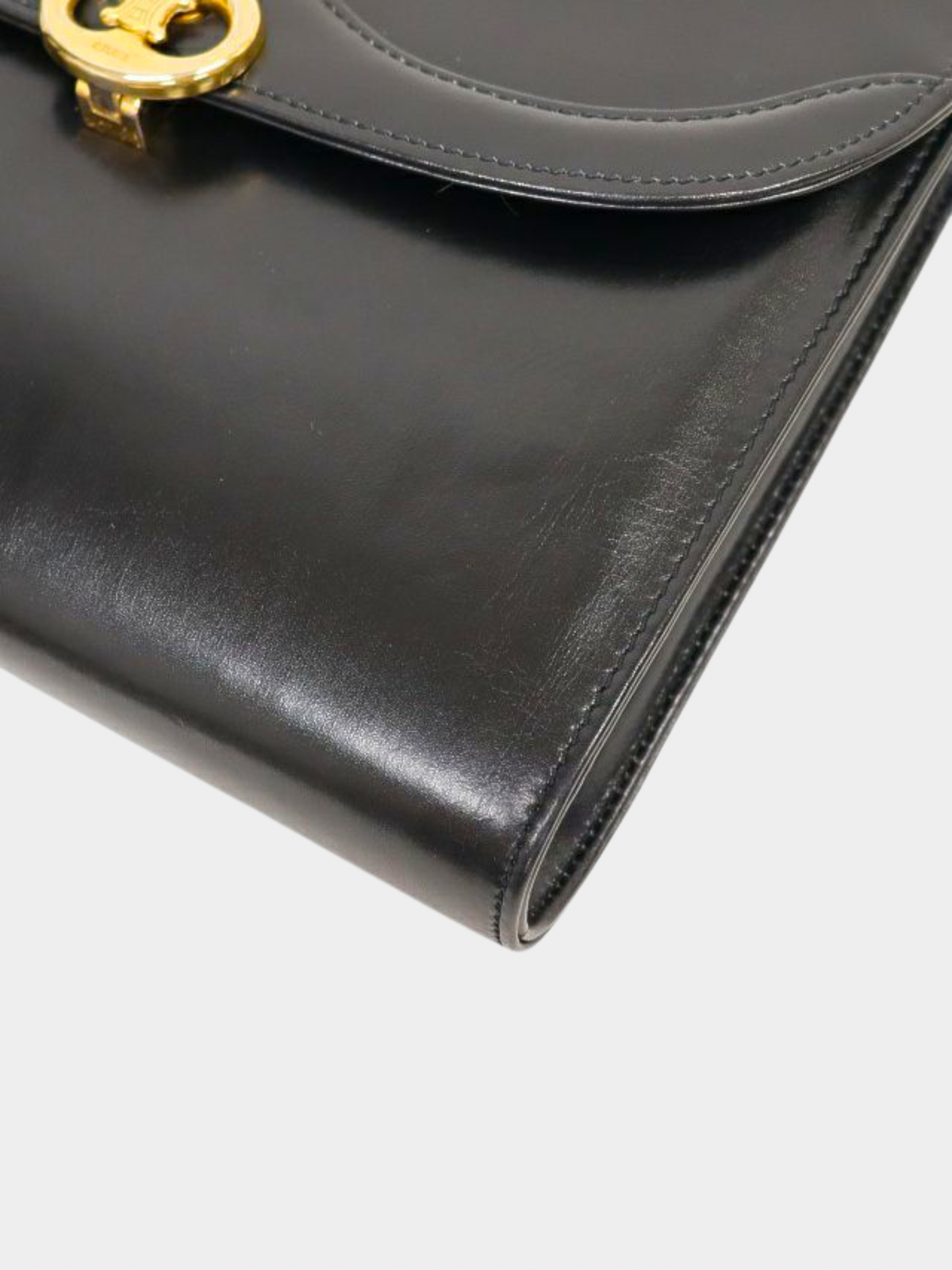 Celine 2000s Black Triomphe Leather Shoulder Bag