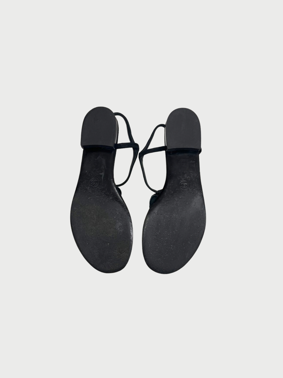 Chanel 2016 Black Suede Navy Patent Leather Camellia Thong Sandals