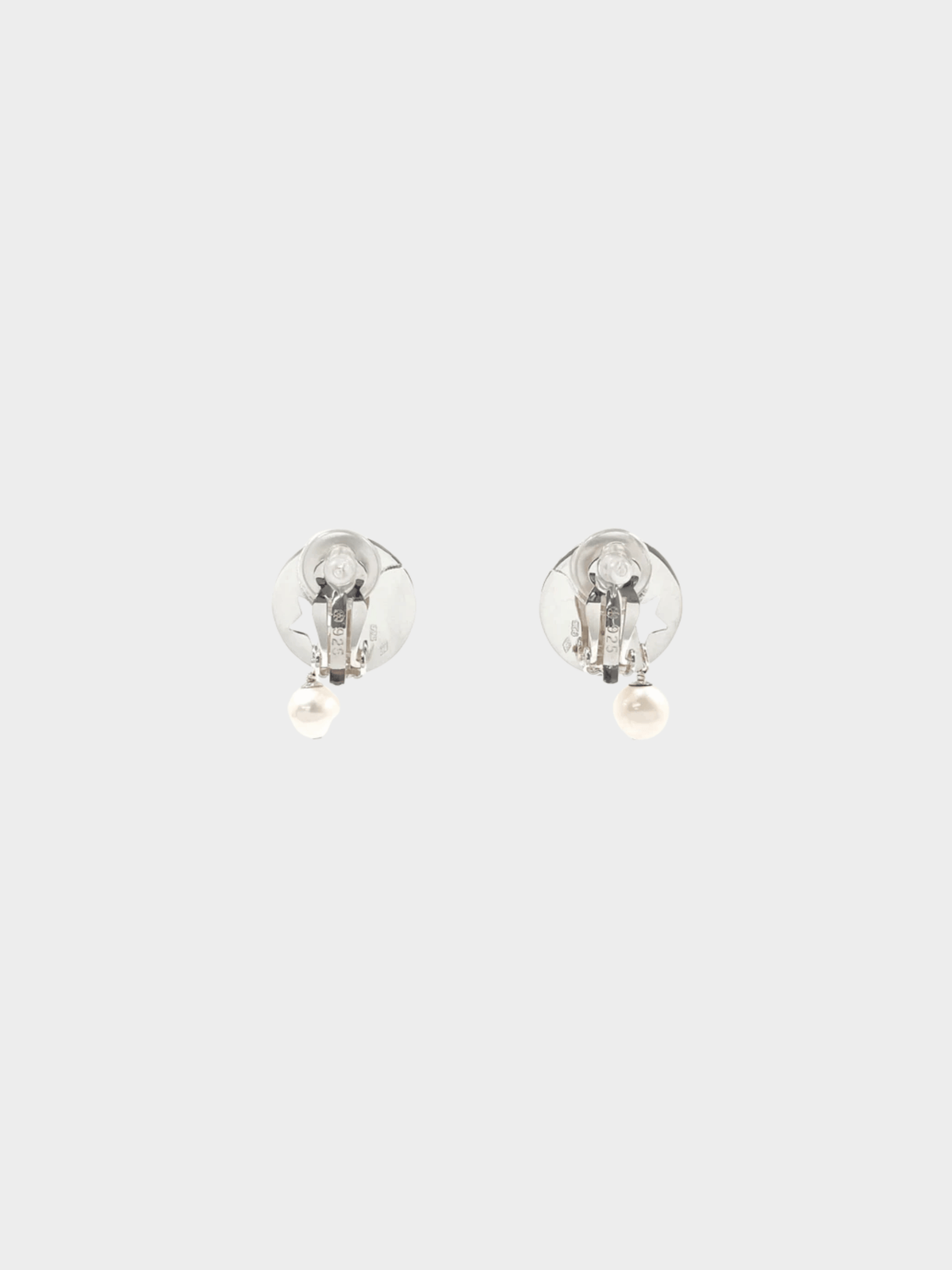Chanel 2000s Silver Round Plate Logo Star Earrings