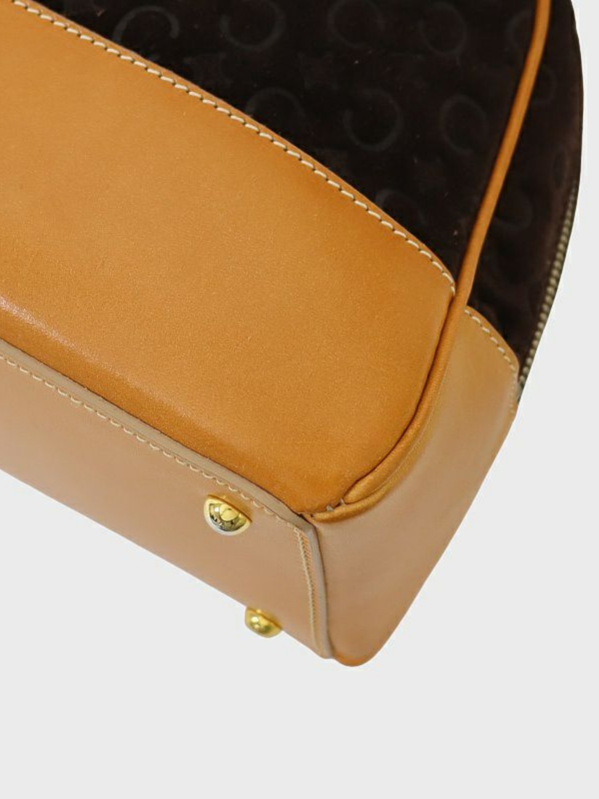 Celine 2000s Brown Suede Leather C-Macadam Top Handle Bag