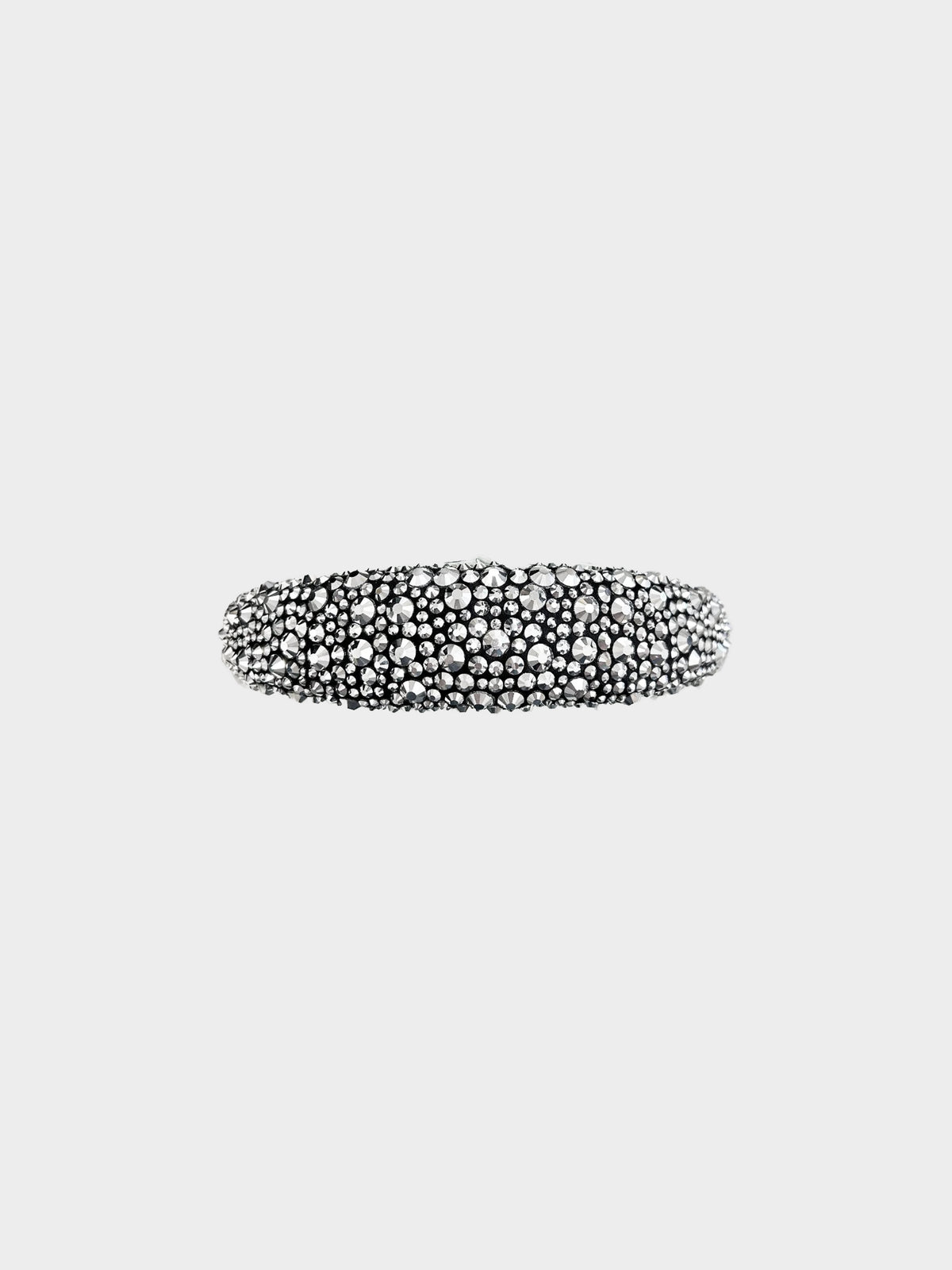Prada 2020s Black Satin and Silver Crystal Studded Headband