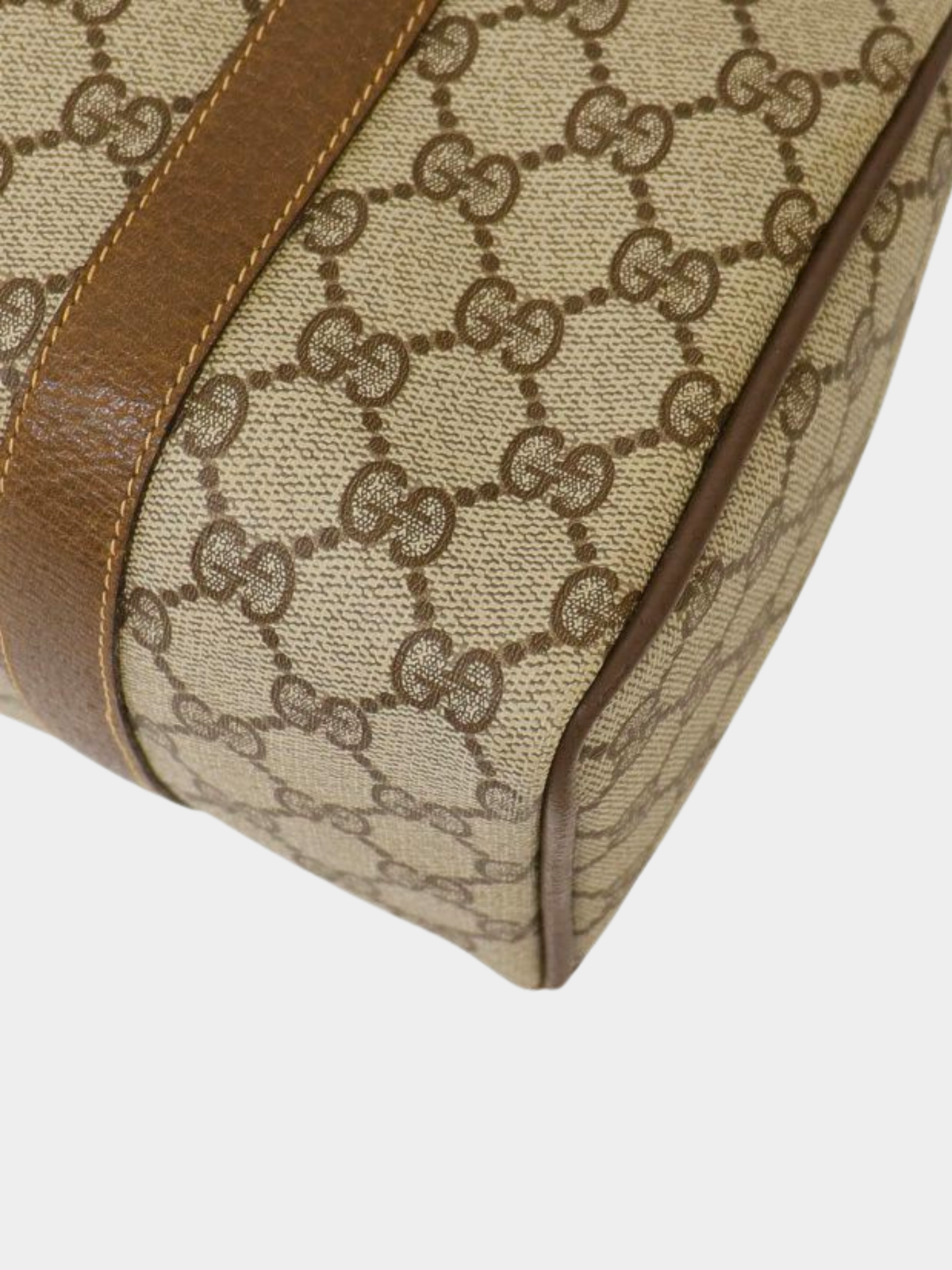 Gucci 1990s Beige and Brown Sherry Line GG Boston Bag