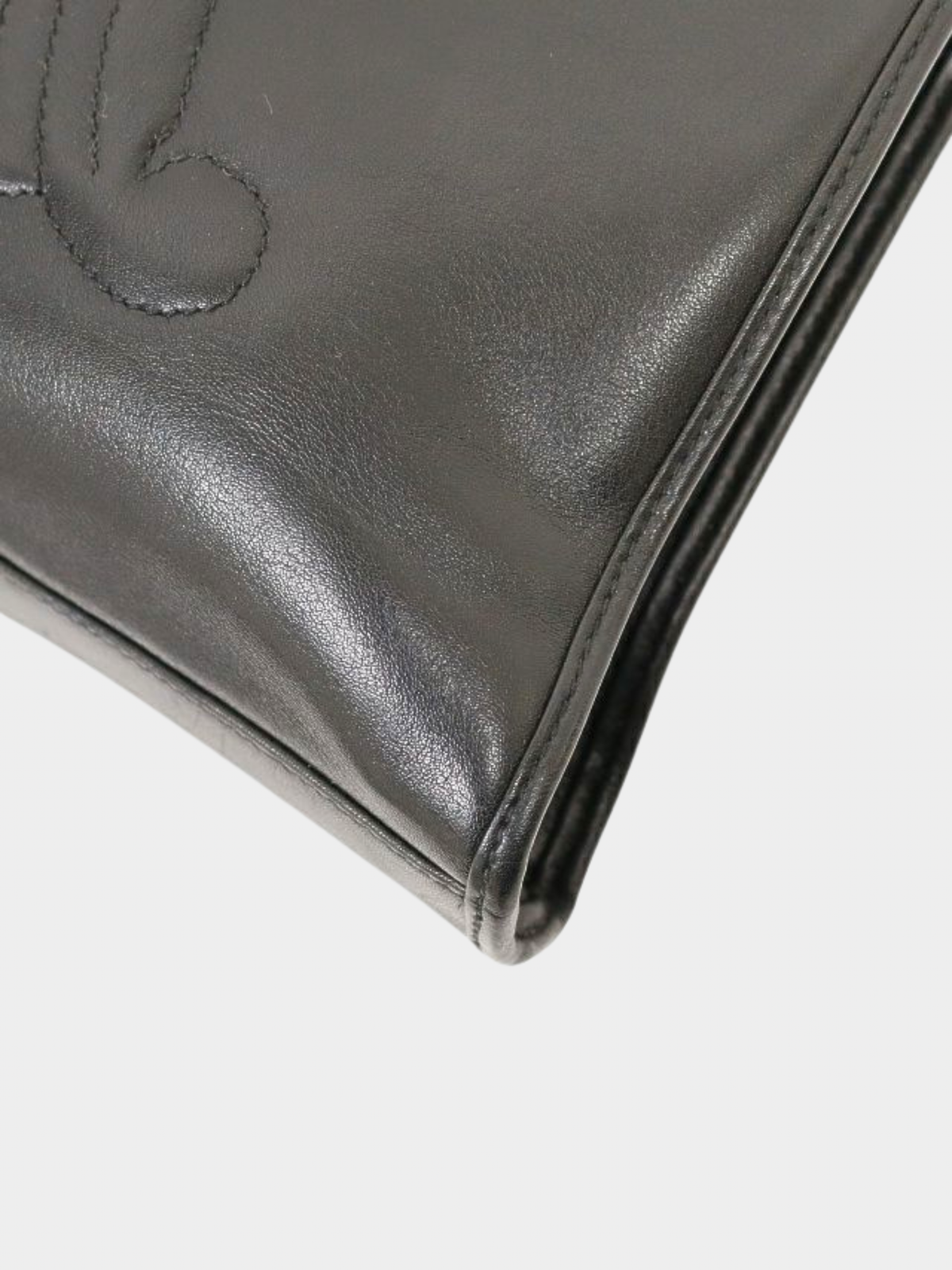 Celine 2000s Black Triomphe Stitch Leather Chain Shoulder Bag