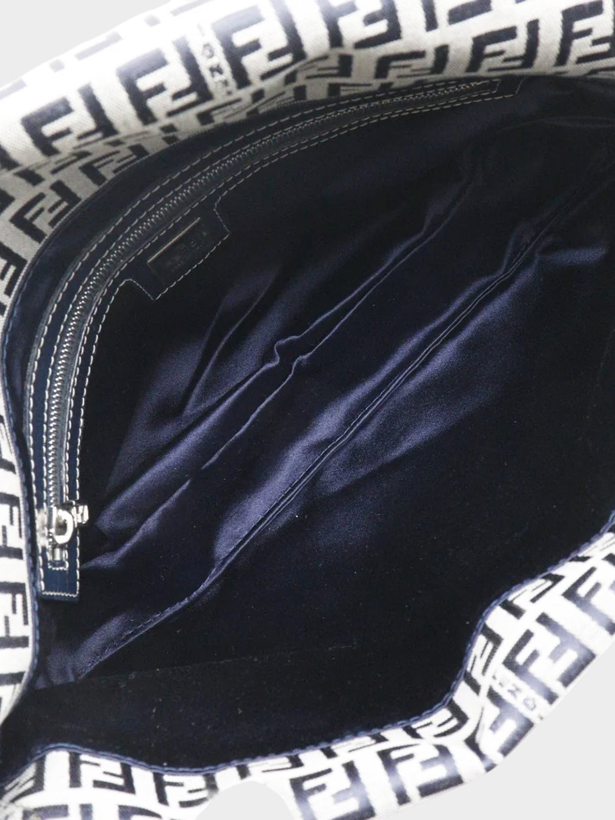 Fendi 2000s Navy and Grey Canvas Zucchino Shoulder Bag