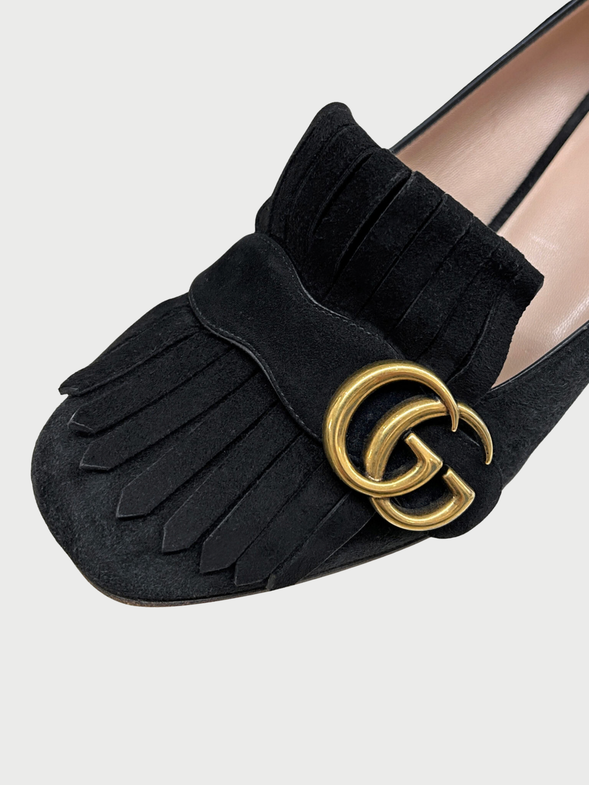 Gucci 2010s Black Suede GG Marmont Heeled Loafers