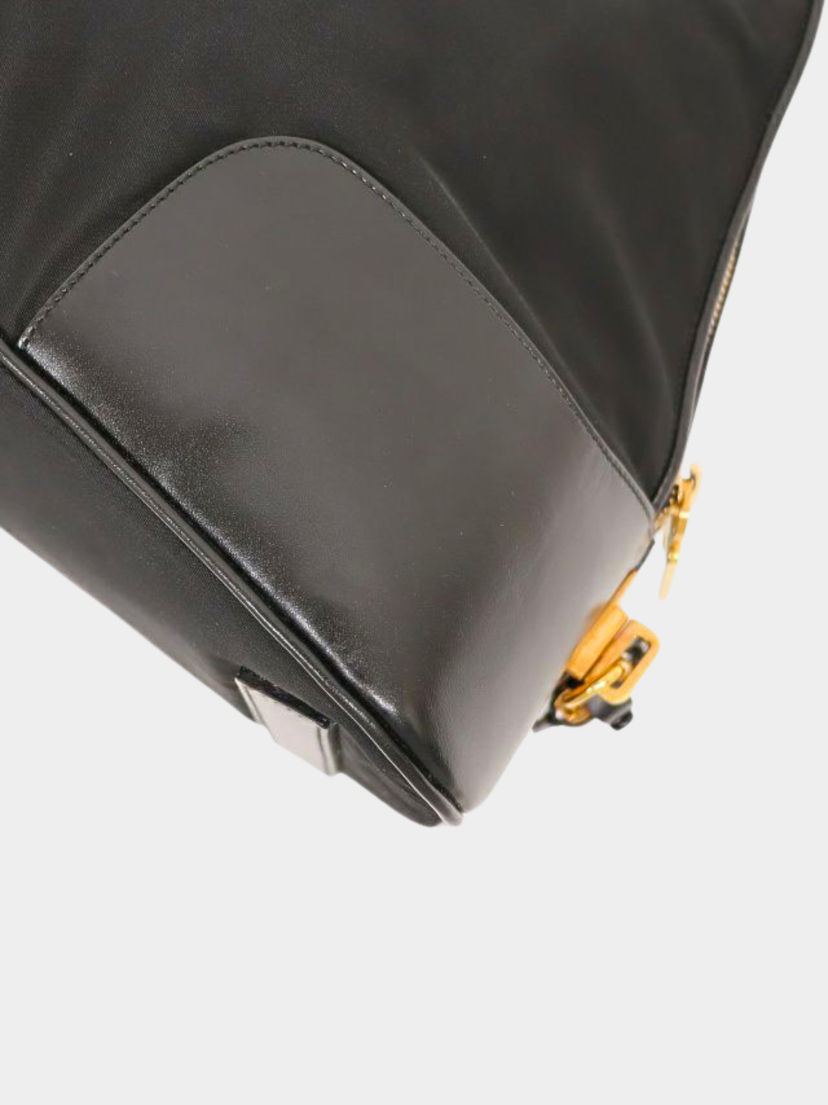 Prada 2000s Black Nylon Leather Triangle Logo Handbag