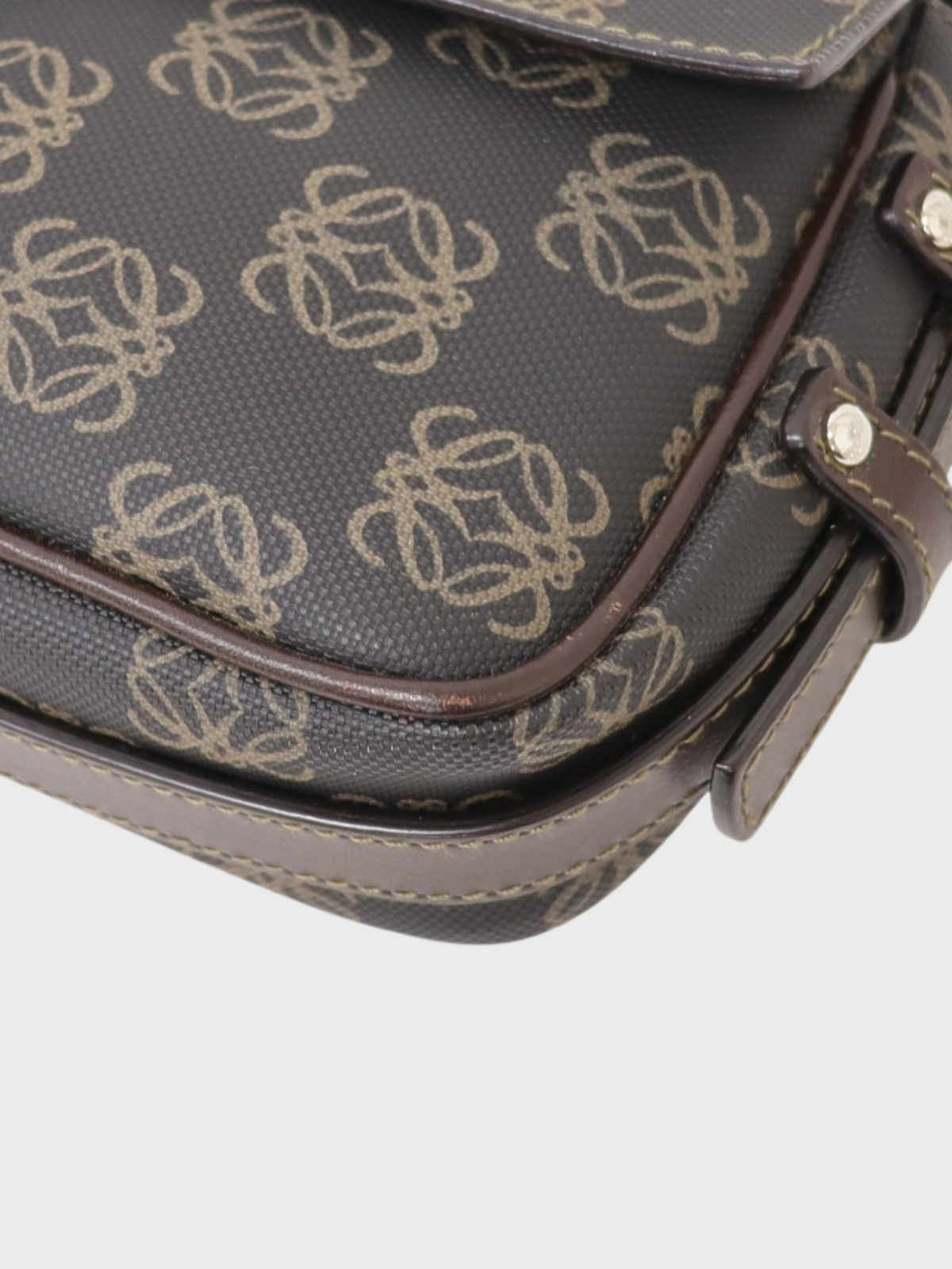 Loewe 2000s Brown Black Leather PVC Anagram Shoulder Bag