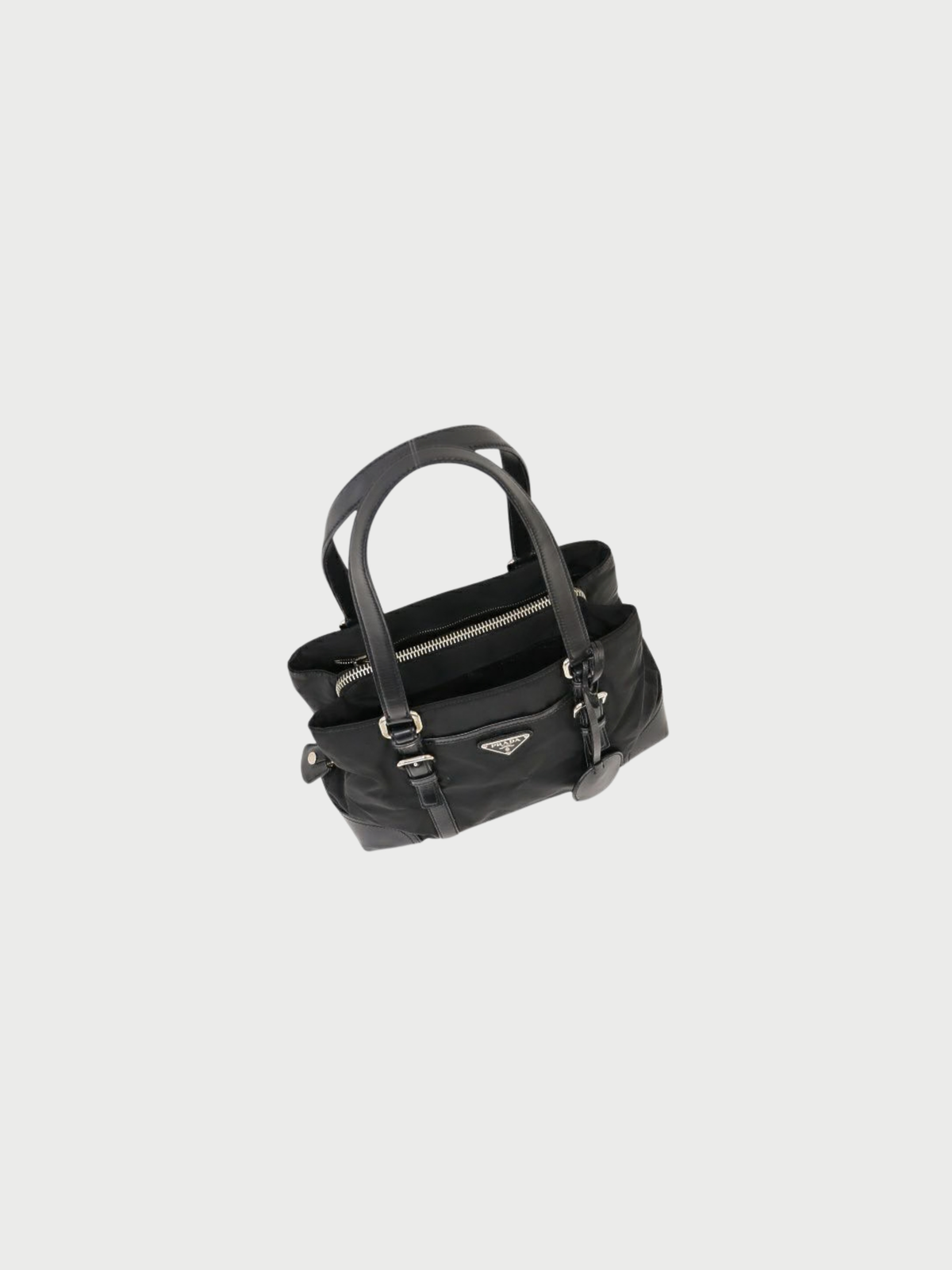 Prada 2000s Black Nylon Leather Triangle Logo Handbag