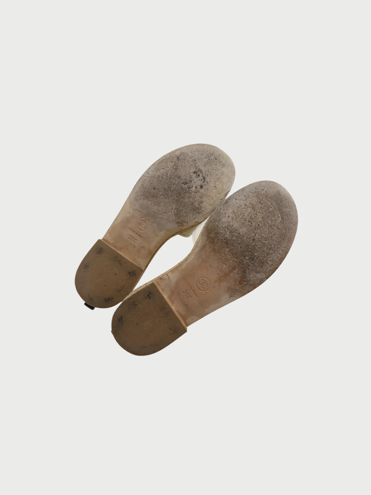 Chanel 2000s White Black Leather Cork Logo Mules