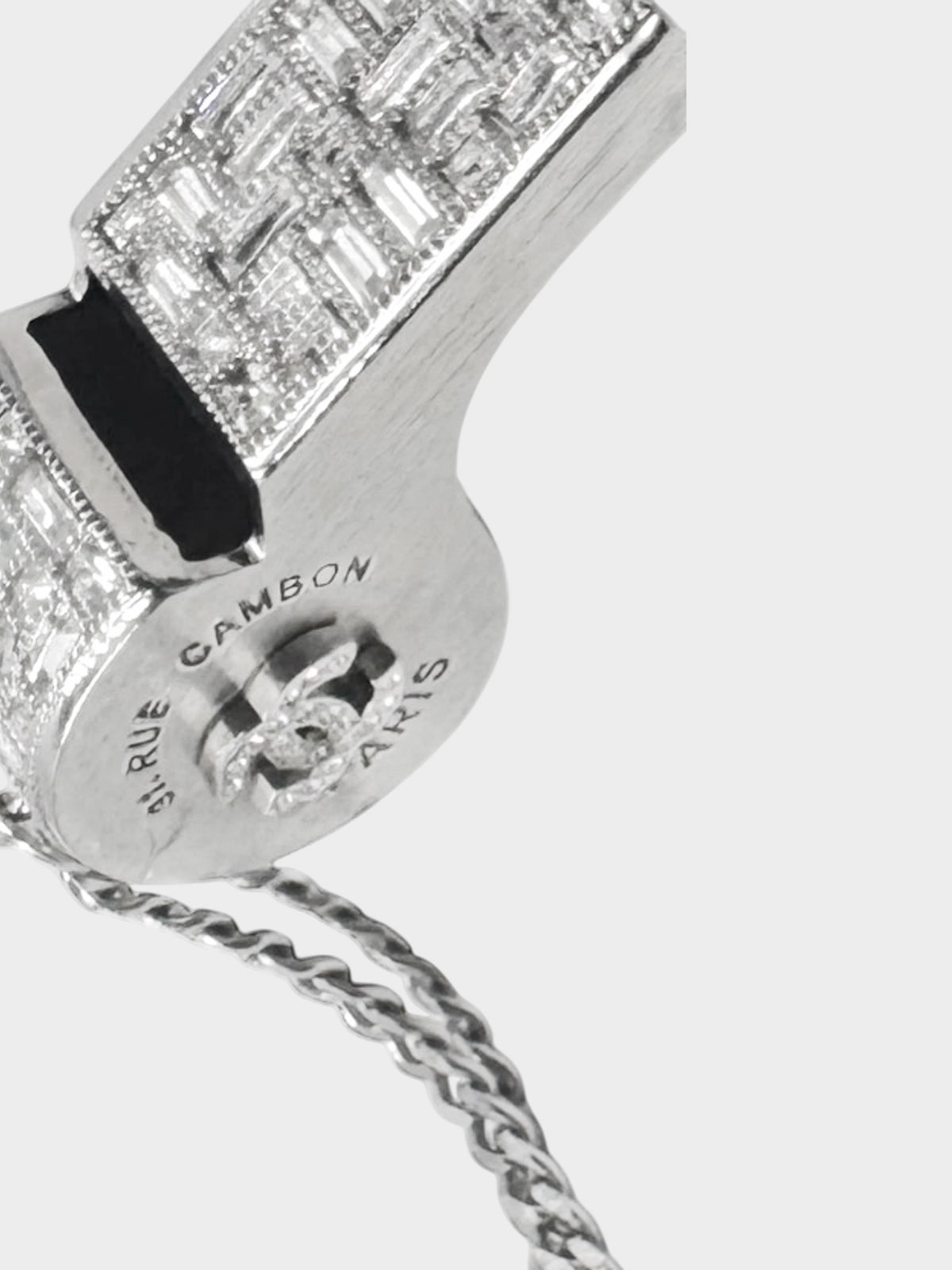 Chanel FW 2019 Silver CC Rhinestone Whistle Necklace