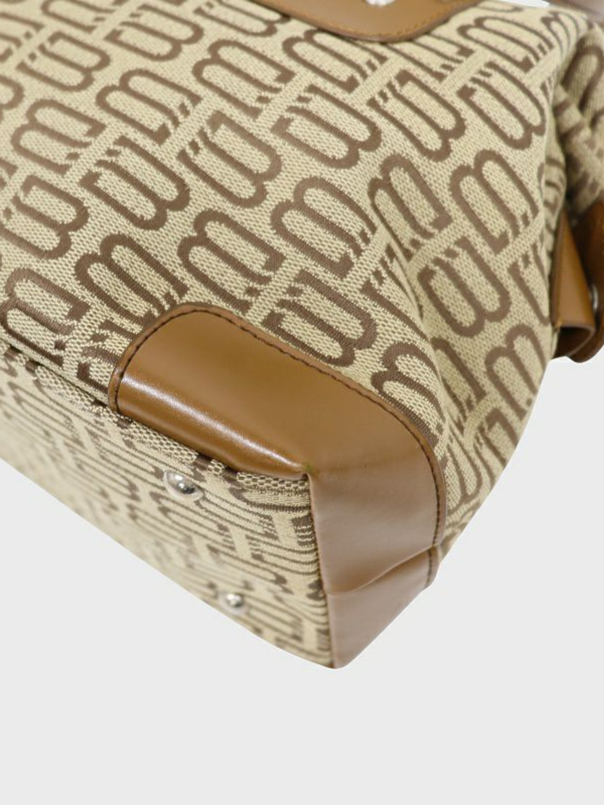 Balenciaga 2000s Beige Canvas Leather BB Logo Handbag
