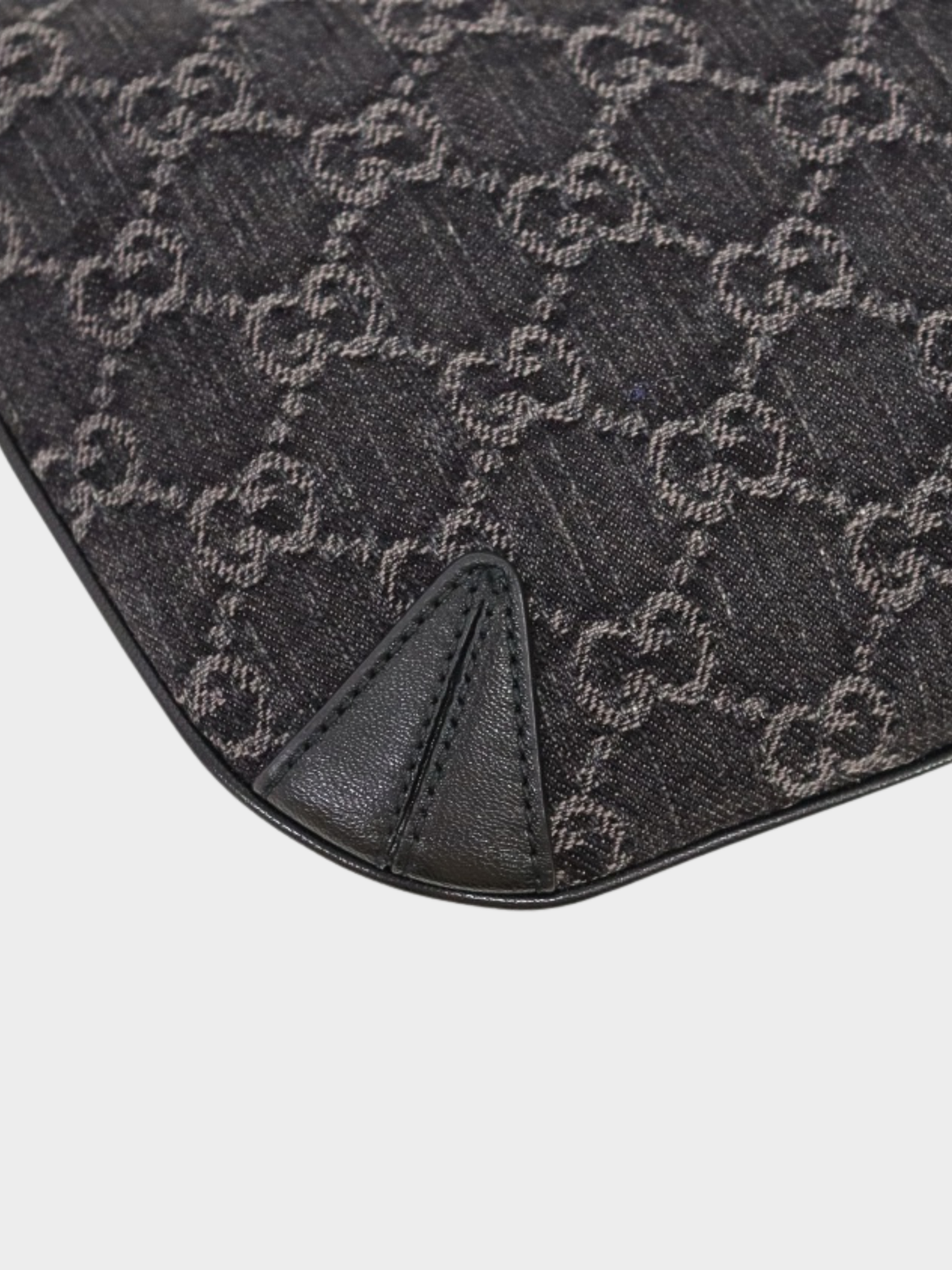 Gucci 2000s Black Denim Leather GG Horsebit Shoulder Bag