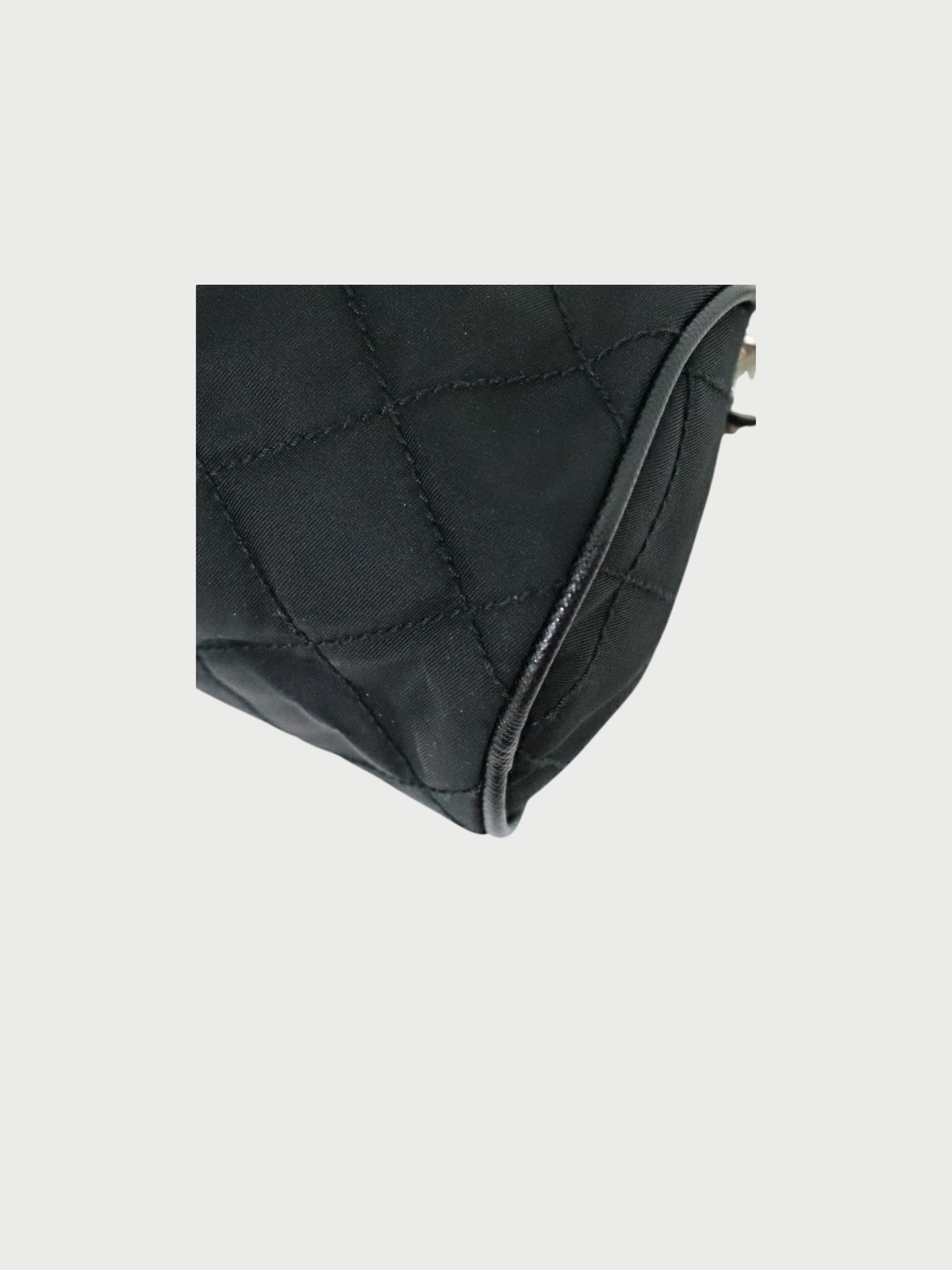 Prada 2000s Black Quilted Nylon Chain Handbag with Triangle Logo Plaque