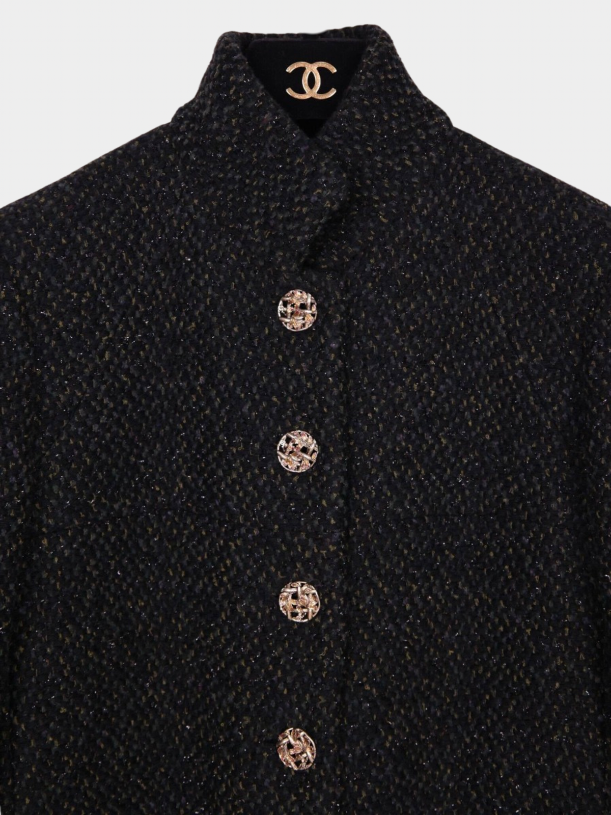 Chanel 2010s Black-Green Bouclé Tweed Long Jacket