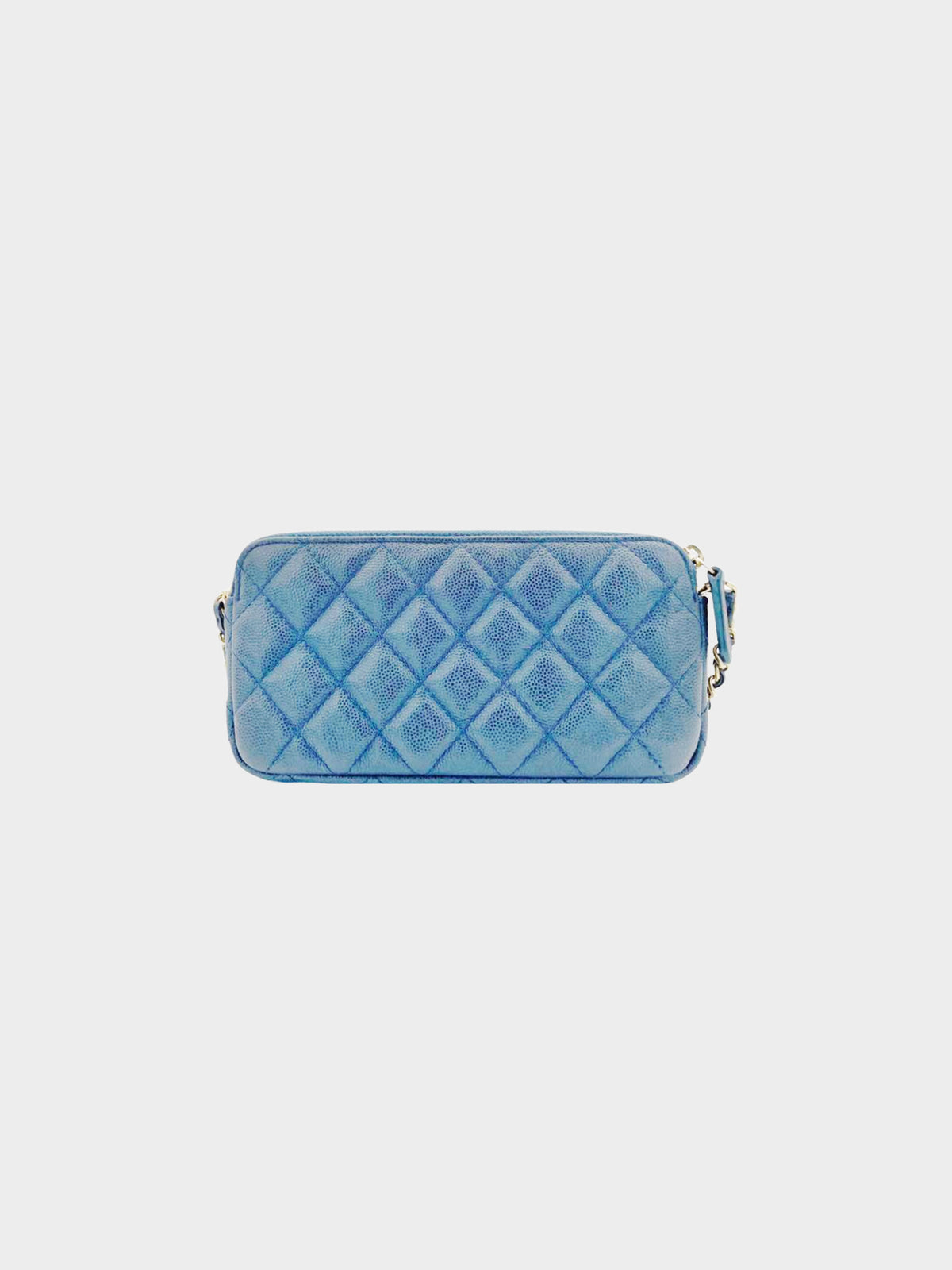 Chanel 2016 Blue Caviar Double Zip Wallet on a Chain