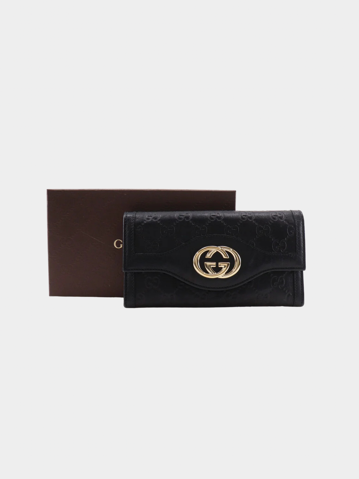 Gucci 2010s Interlocking G Black Guccissima Leather Long Wallet