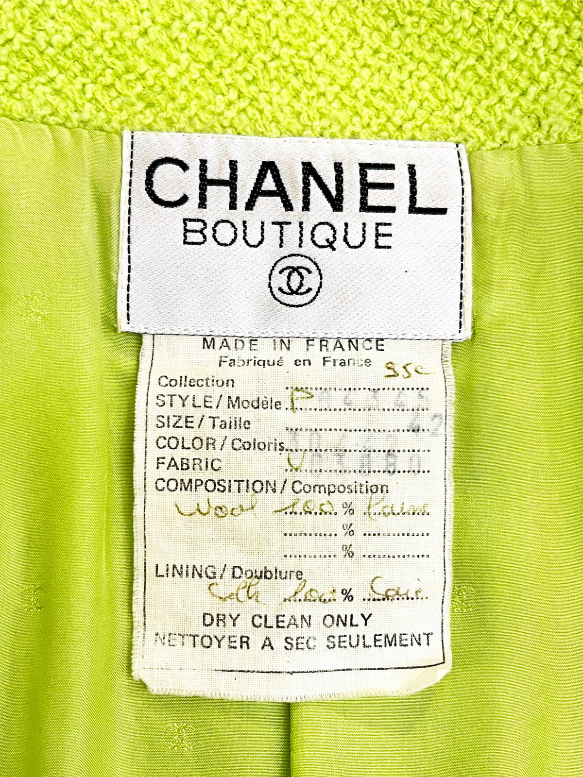 Chanel 1995 Lime Green Blazer with Mirror Buttons