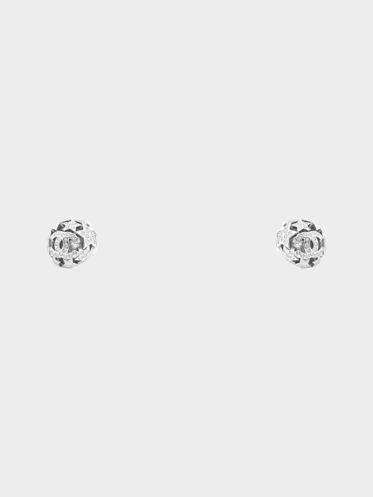 Chanel FW Act 1 2025 Silver-Tone Crystal Star Domed Stud Earrings