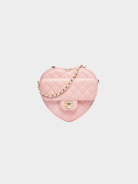 Chanel 2025 Baby Pink Lambskin Quilted CC In Love Mini Heart Bag