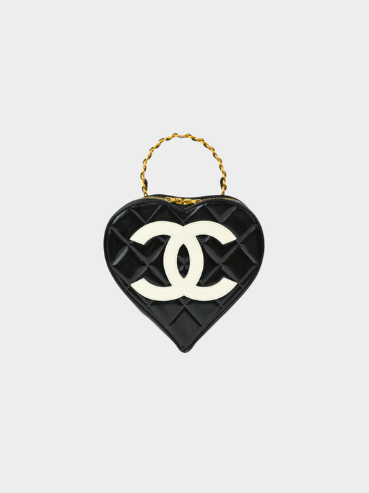 Chanel 1995 Black Heart Vanity Matelasse Coco Handbag