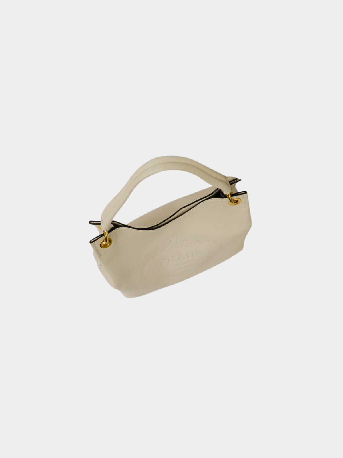 Prada 2000s Ivory Logo Embossed Leather One-Shoulder Bag