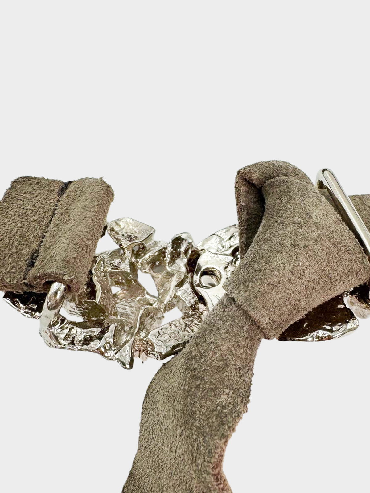 Yves Saint Laurent 1990s Rare Brown Suede and Silver Metal Buckle Belt