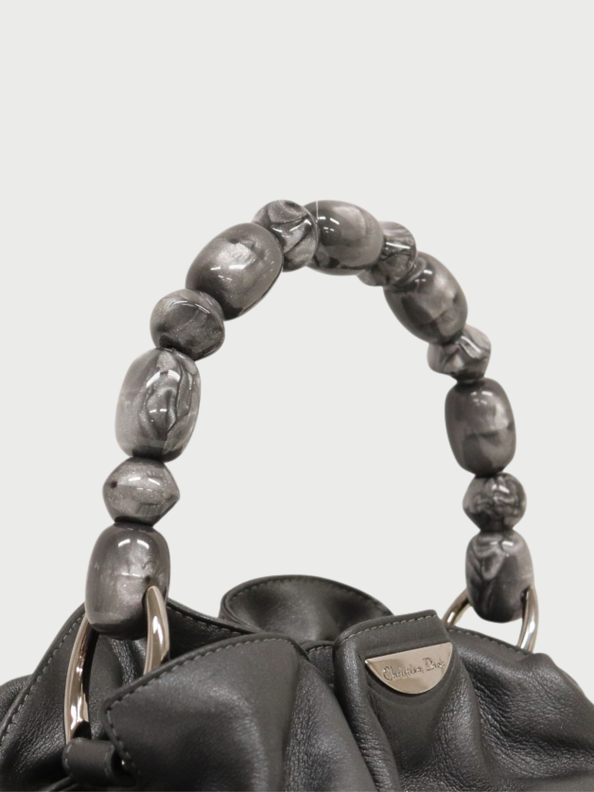 Christian Dior 2000s Gray Leather Maris Pearl Handbag