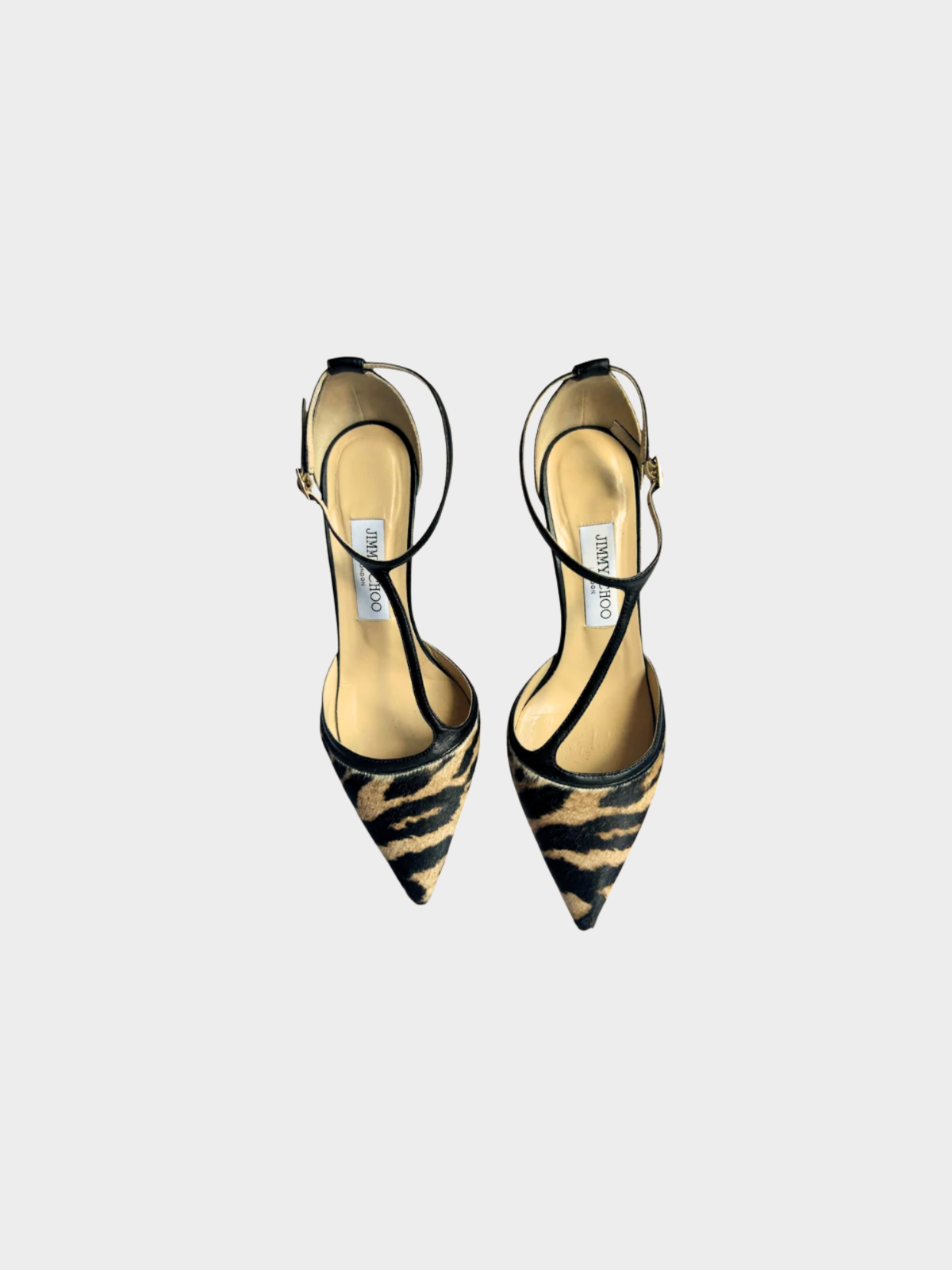 Jimmy Choo 2000s Beige Pony Hair Tiger Print Heels