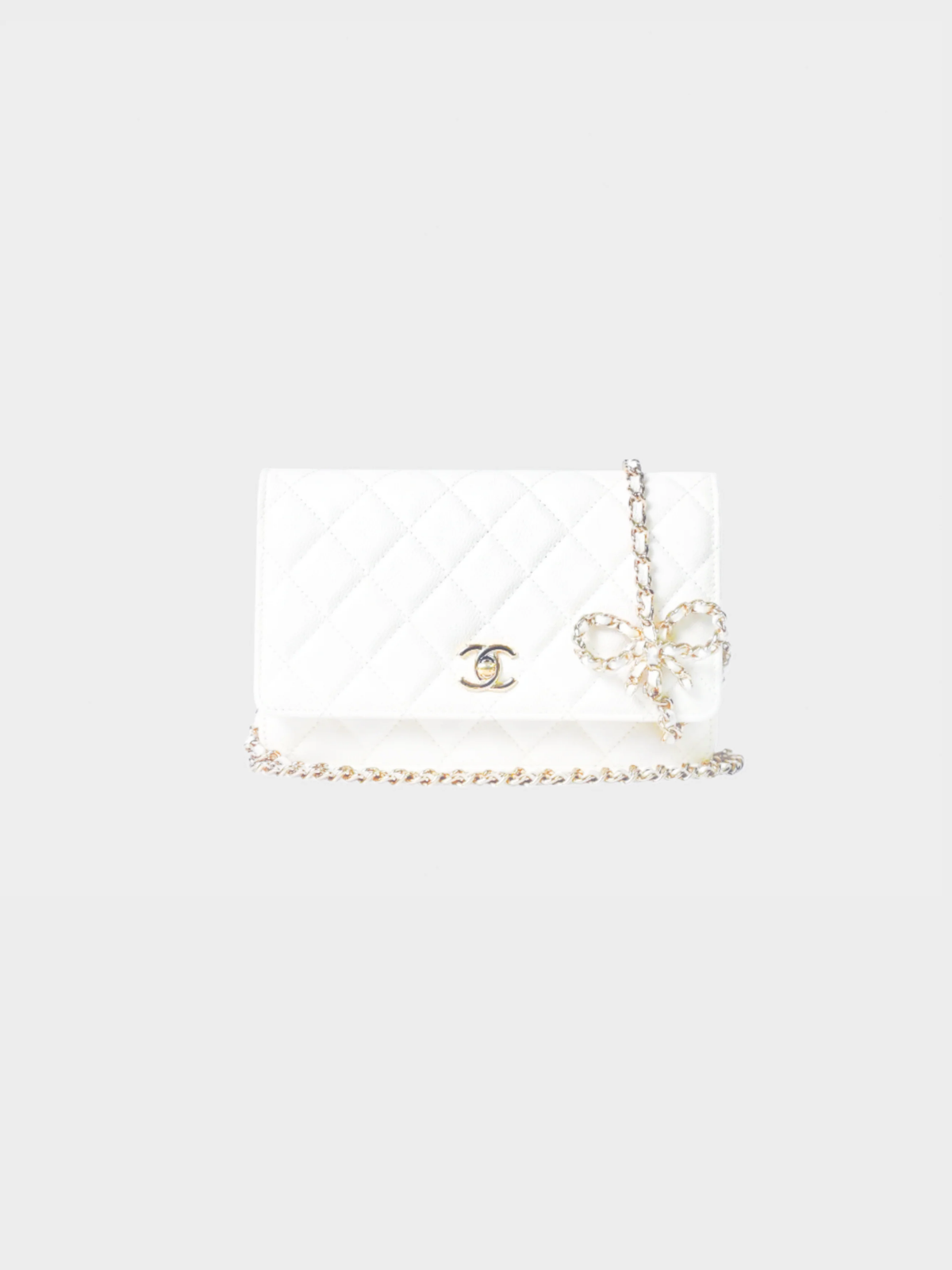 Chanel 2020s Classic White Caviar Bow Wallet on Chain
