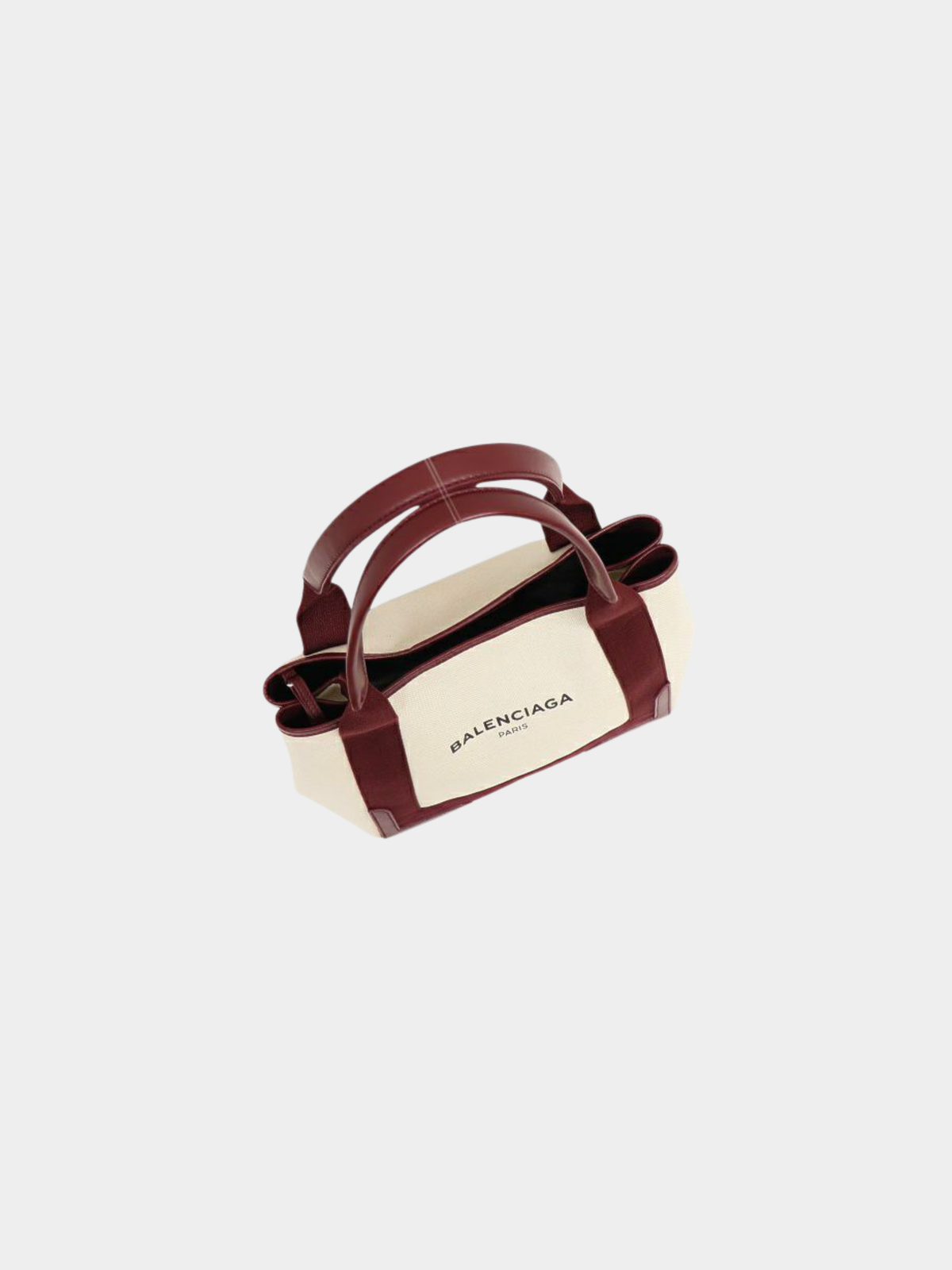 Balenciaga 2010s Ivory Bordeaux Canvas Navy Cabas S Tote