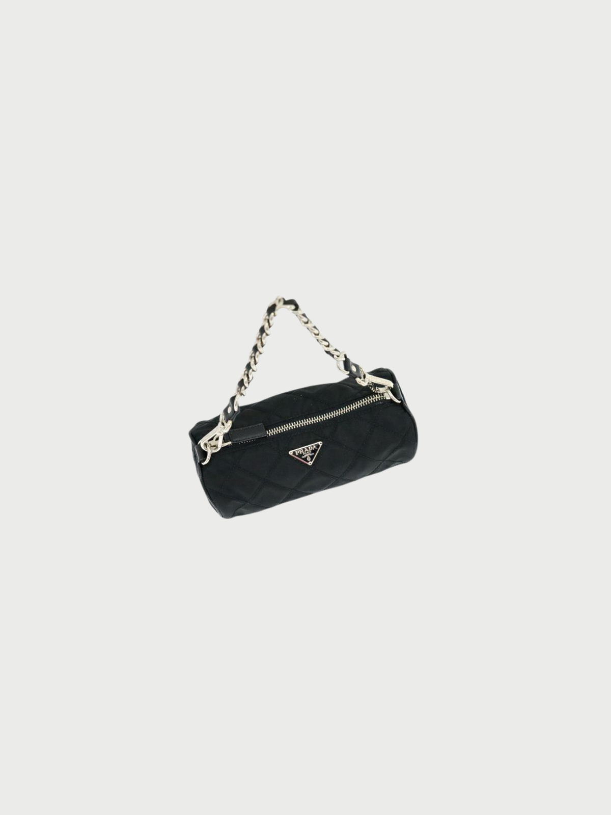 Prada 2000s Black Quilted Nylon Chain Handbag with Triangle Logo Plaque