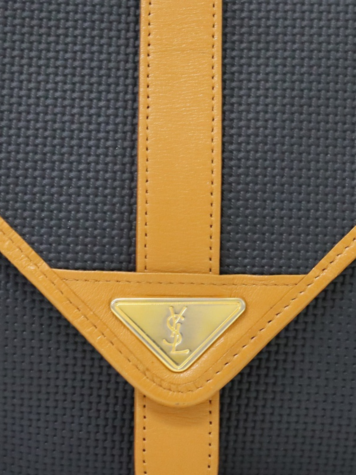 Yves Saint Laurent 1990s Black Brown PVC Leather Logo Shoulder Bag