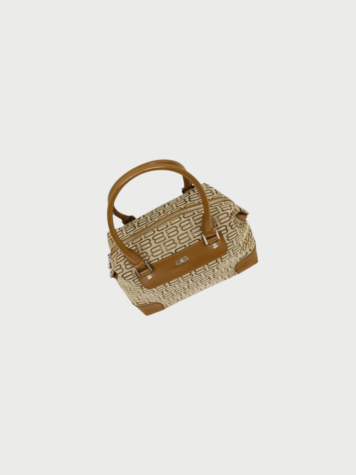 Balenciaga 2000s Beige Canvas Leather BB Logo Handbag
