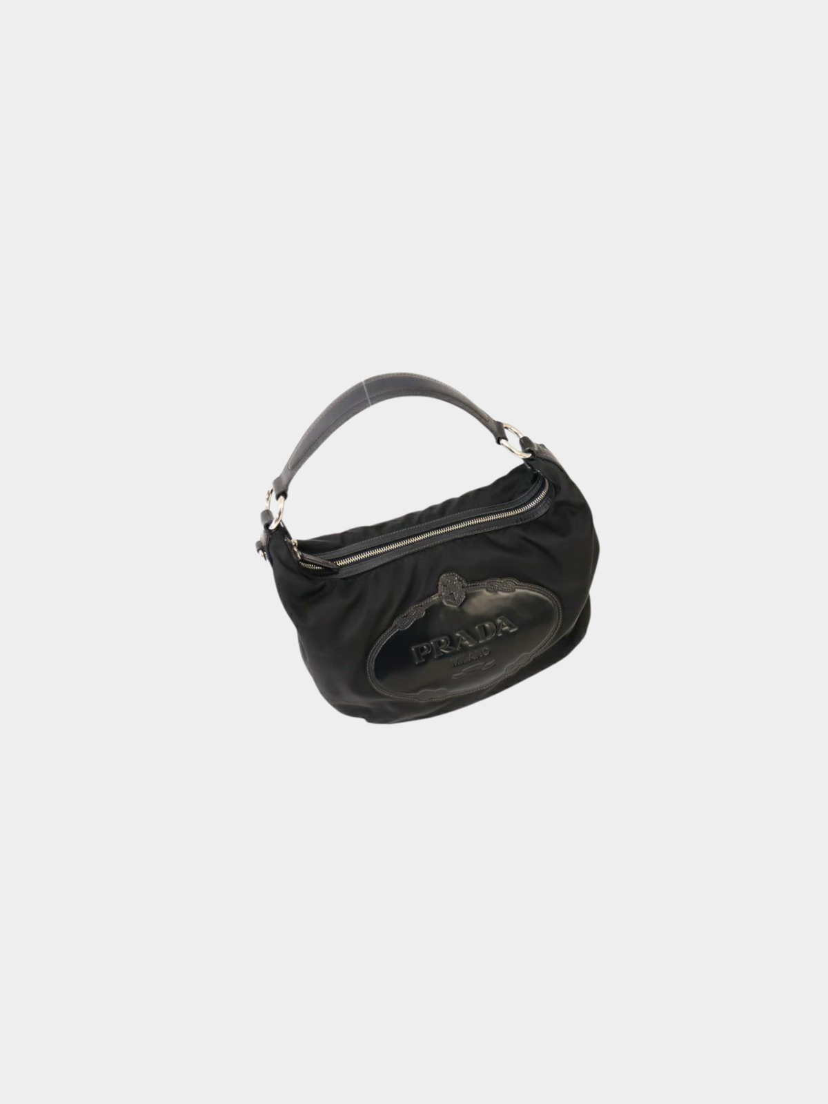 Prada 2000s Black Nylon Leather Logo-Embossed One-Shoulder Bag