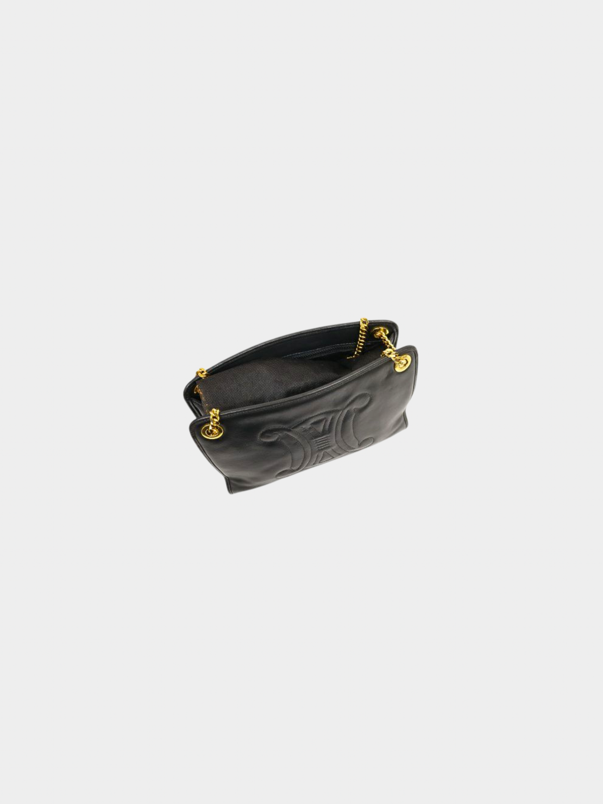 Celine 2000s Black Triomphe Stitch Leather Chain Shoulder Bag