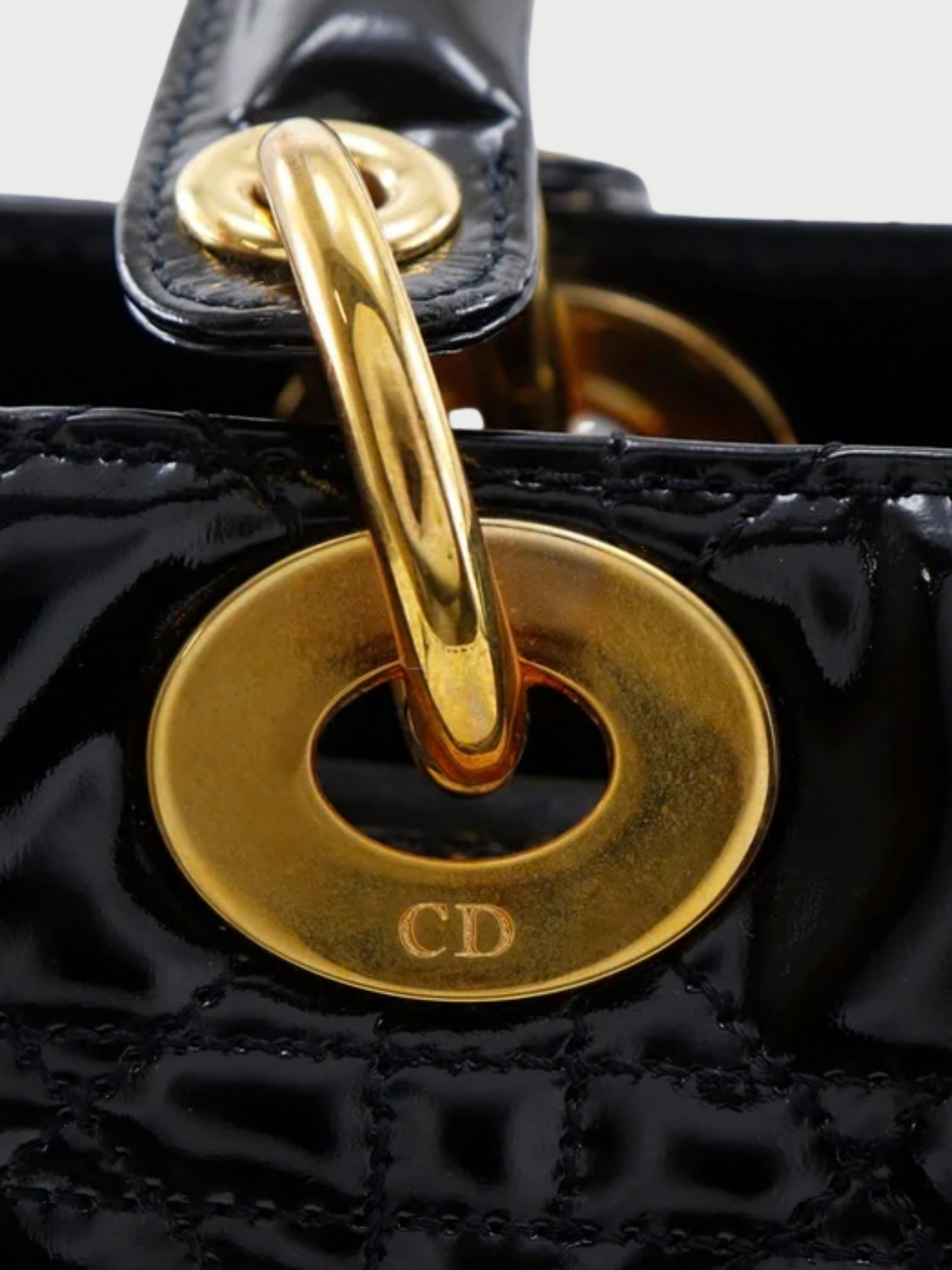 Christian Dior 2000s Black Patent Leather Lady Dior Medium Handbag