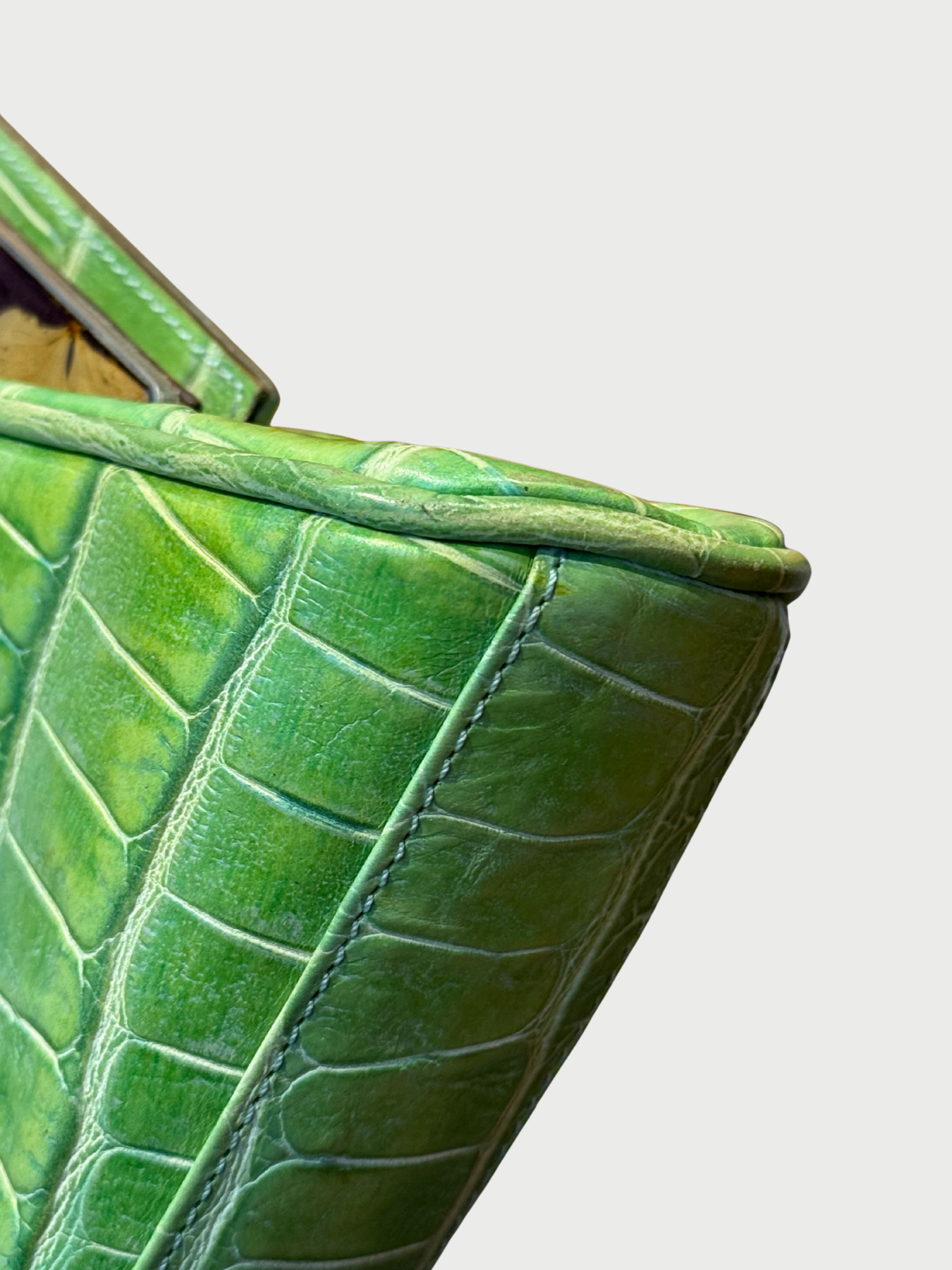 John Galliano 2000s Green Embossed Leather Frame Bag