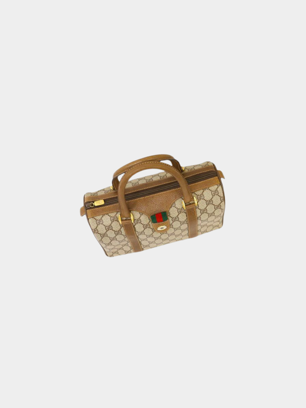 Gucci 1990s Beige and Brown Sherry Line GG Boston Bag