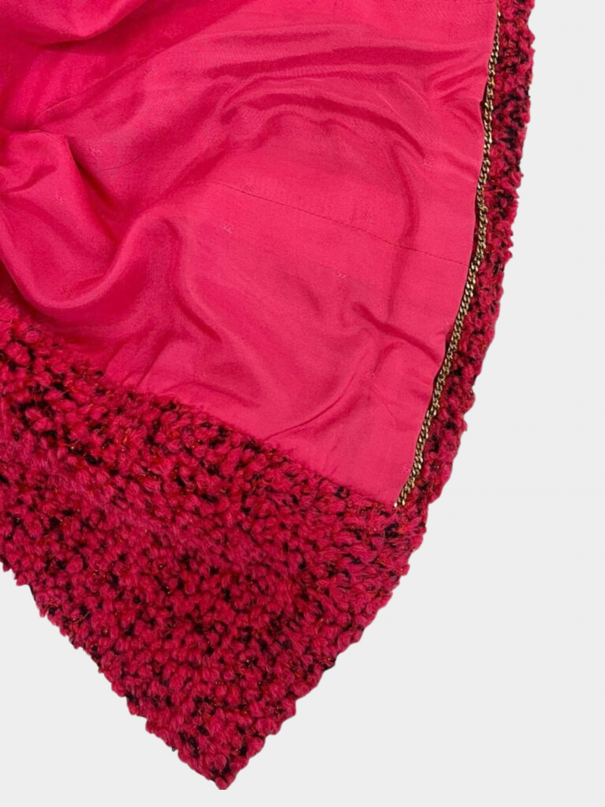Chanel FW 1994 Raspberry Black Tweed Fur Trim Skirt Suit